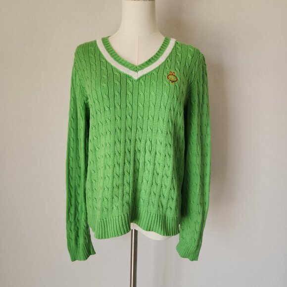 Ralph Lauren Sweaters - Vintage Ralph Lauren Active Cricket Tennis Cable Knit V-Neck Sweater Green